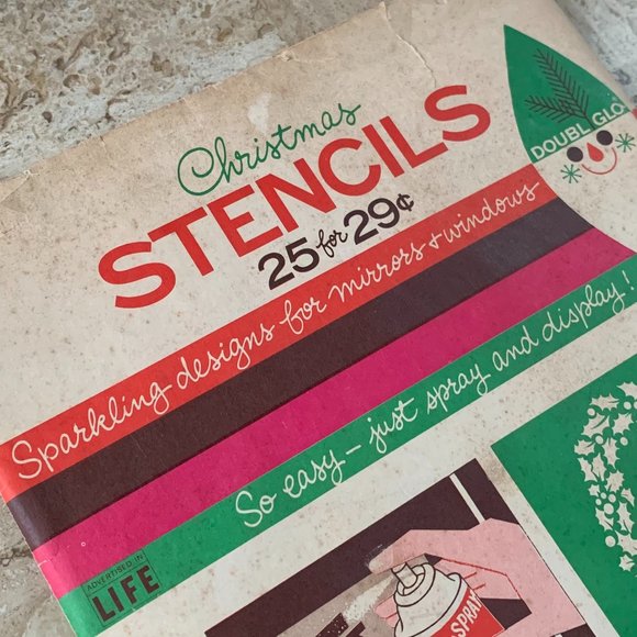 VTG DoublGlo Christmas Stencils Window Spray Snow Decorations 60s Retro - Picture 2 of 8